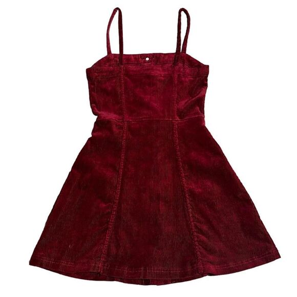 H&M Divided Burgundy Stretch Corduroy Fit & Flare Button Front Jumper Mini - Picture 2 of 5